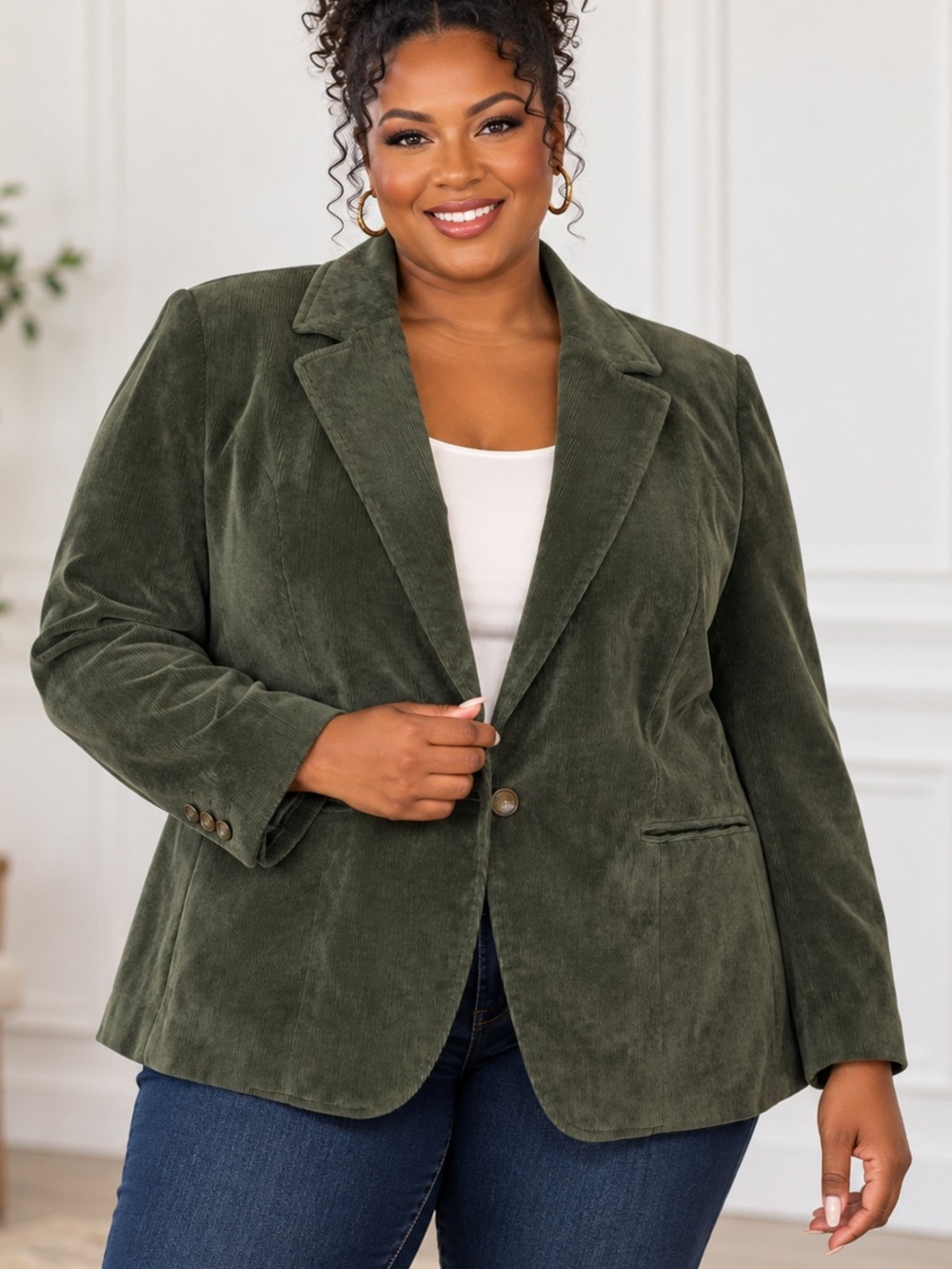 Dressbarn Blazer Size 2X Olive Green Corduroy Lined